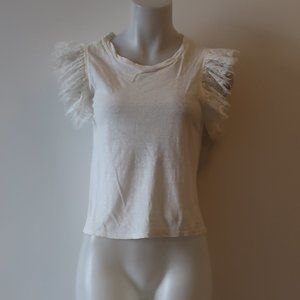 WOMENS O DEGREES C CREAM LACE SLEEVE PULLOVER TOP S *